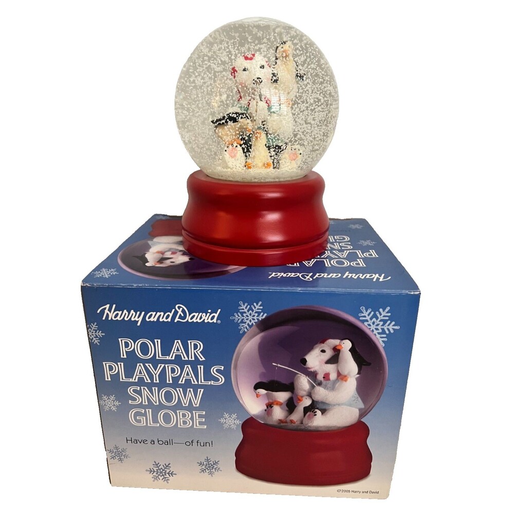 NEW Polar Playpals Snow Globe Bear Penguin Fishing Winter Christmas w/Box Red